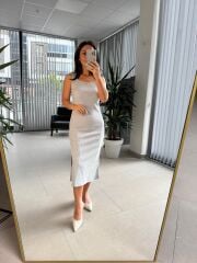 Sg Gri Melanj Fitilli Kalem Elbise