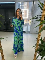 My 3388 Saks Yeşil Kemerli Elbise