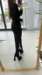 Mz Kare Yaka Siyah Kalem Elbise