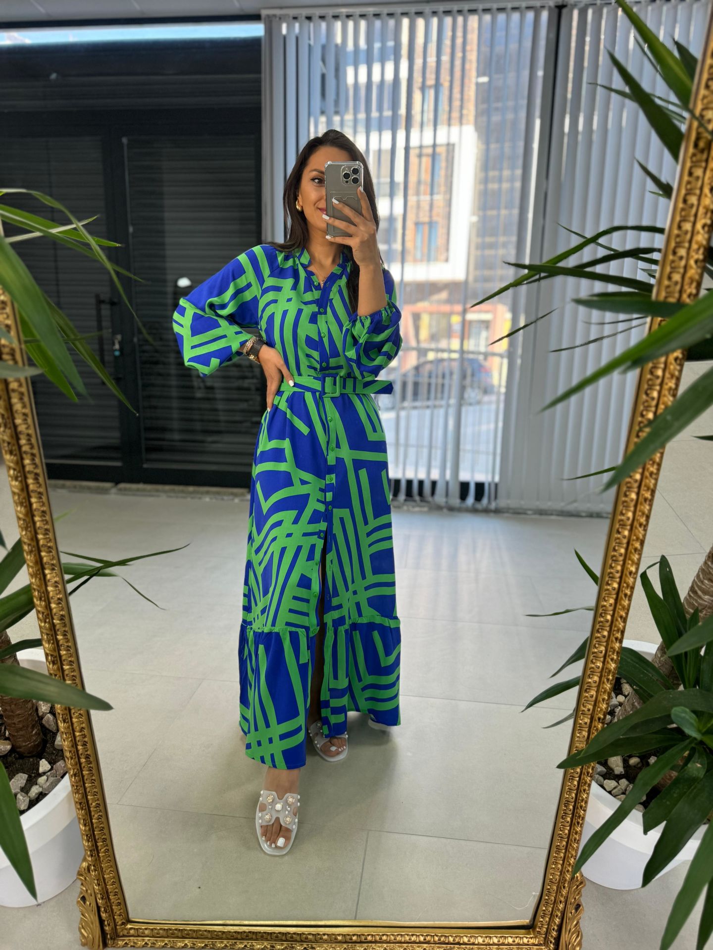 My 3388 Saks Yeşil Kemerli Elbise