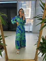 My 3388 Saks Yeşil Kemerli Elbise