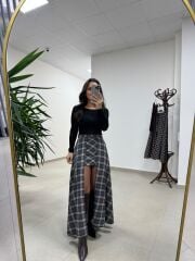 Rn 37220 Antrasit Kaşe Tasarım Etek