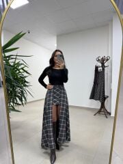 Rn 37220 Antrasit Kaşe Tasarım Etek