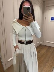 Mz 22198 Beyaz Madonna Yaka Fitilli Crop