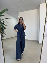 Art 4017 İndigo Bel Büzgülü Tensel İkili Takım