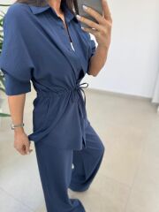 Art 4017 İndigo Bel Büzgülü Tensel İkili Takım