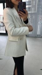 Cream Tweed Jacket with Gold Buttons