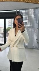 Cream Tweed Jacket with Gold Buttons