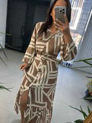 My 3388 Vizon Kahve Kemerli Elbise