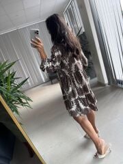 Bb 30195 Bohem Kahve Floş Keten Elbise