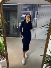 Polo Yaka Çift Yırtmaçlı Laci Triko Elbise
