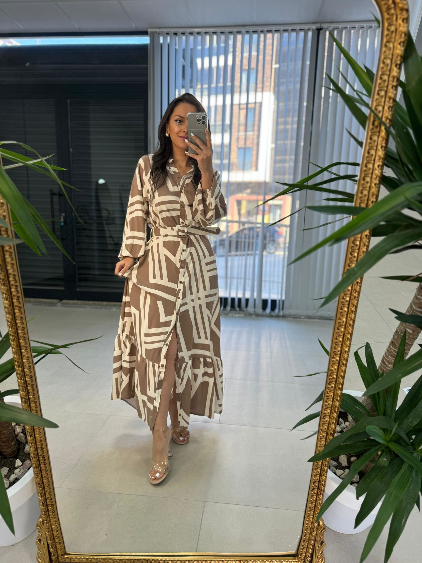 My 3388 Vizon Kahve Kemerli Elbise