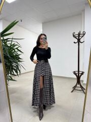 Rn 37220 Kahve Kaşe Tasarım Etek