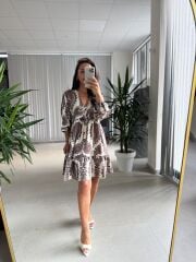 Bb 30195 Bohem Kahve Floş Keten Elbise