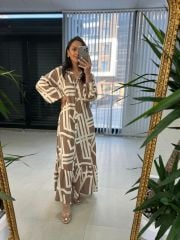 My 3388 Vizon Kahve Kemerli Elbise