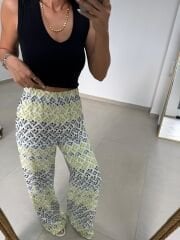 Ms 550 Yazlık Desenli Geniş Paça Crep Dokulu Pantolon