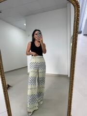 Ms 550 Yazlık Desenli Geniş Paça Crep Dokulu Pantolon