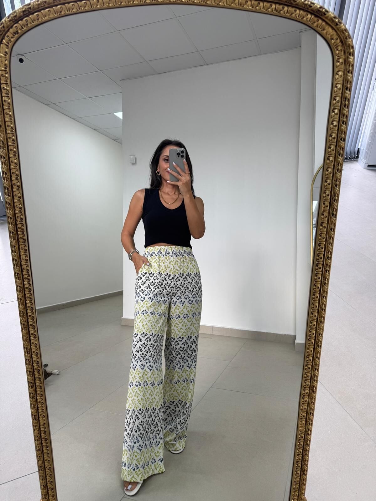 Ms 550 Yazlık Desenli Geniş Paça Crep Dokulu Pantolon