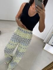 Ms 550 Yazlık Desenli Geniş Paça Crep Dokulu Pantolon