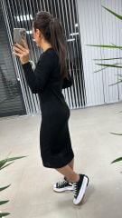 Ms Siyah Yırtmaçlı Yumoş Elbise