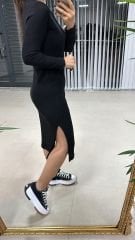 Ms Siyah Yırtmaçlı Yumoş Elbise