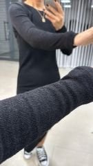 Ms Siyah Yırtmaçlı Yumoş Elbise