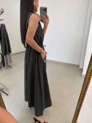 Nx 2835 Bel Bağlama Detaylı Fermuarlı Haki Elbise