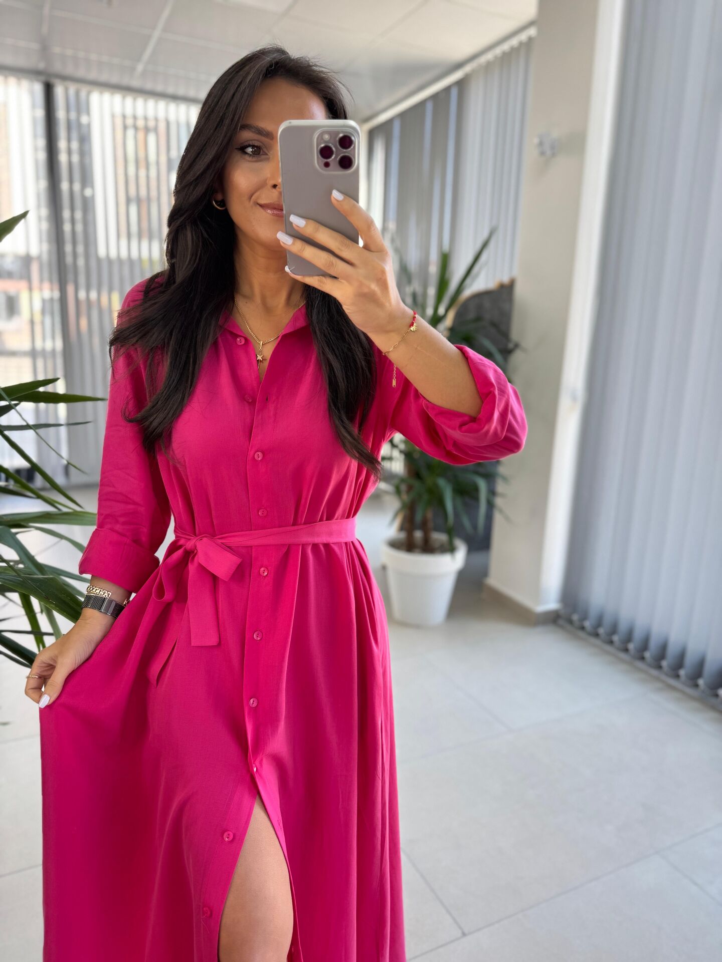 Dr 8059 Pembe Tensel Gömlek Elbise