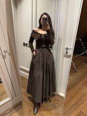 Mz 22402 Acı Kahve Poplin Etek