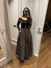 Mz 22402 Acı Kahve Poplin Etek