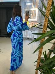 My 3388 Turkuaz Mavi Kemerli Elbise