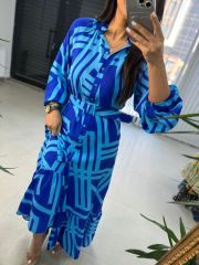 My 3388 Turkuaz Mavi Kemerli Elbise