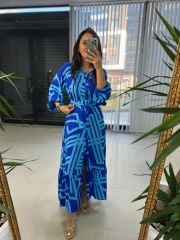 My 3388 Turkuaz Mavi Kemerli Elbise