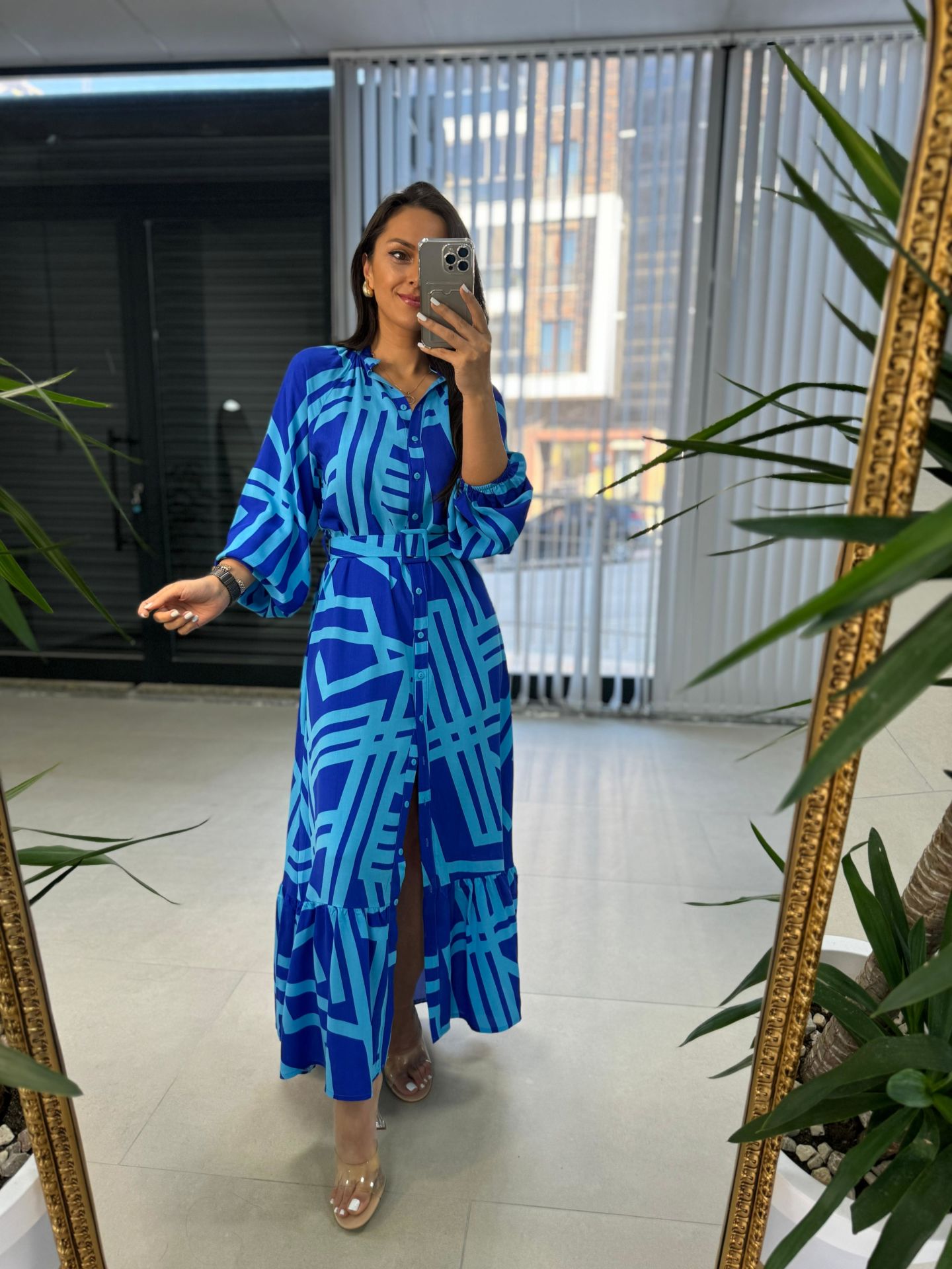 My 3388 Turkuaz Mavi Kemerli Elbise