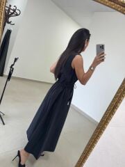 Nx 2835 Bel Bağlama Detaylı Fermuarlı Laci Elbise