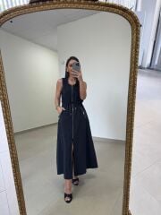 Nx 2835 Bel Bağlama Detaylı Fermuarlı Laci Elbise