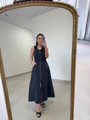 Nx 2835 Bel Bağlama Detaylı Fermuarlı Laci Elbise