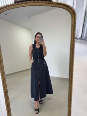 Nx 2835 Bel Bağlama Detaylı Fermuarlı Laci Elbise