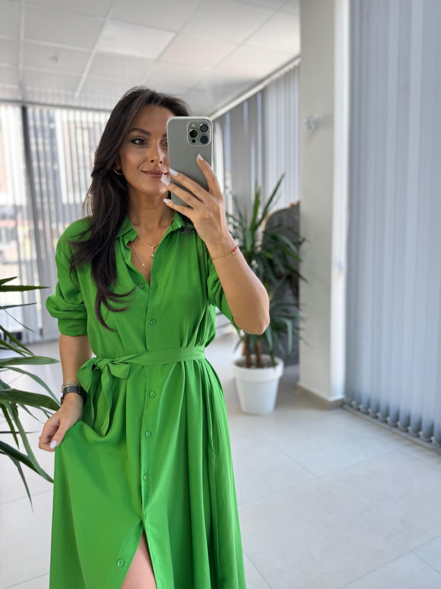Dr 8059 Yeşil Tensel Gömlek Elbise