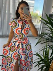 Ms Orange Transitional Poplin Shirt Dress