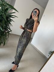 My 3840 Süet Dokulu Bel Dekolteli Yeşil Leo Elbise