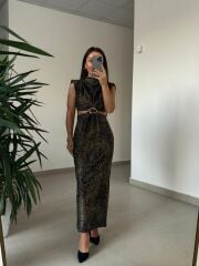 My 3840 Süet Dokulu Bel Dekolteli Yeşil Leo Elbise