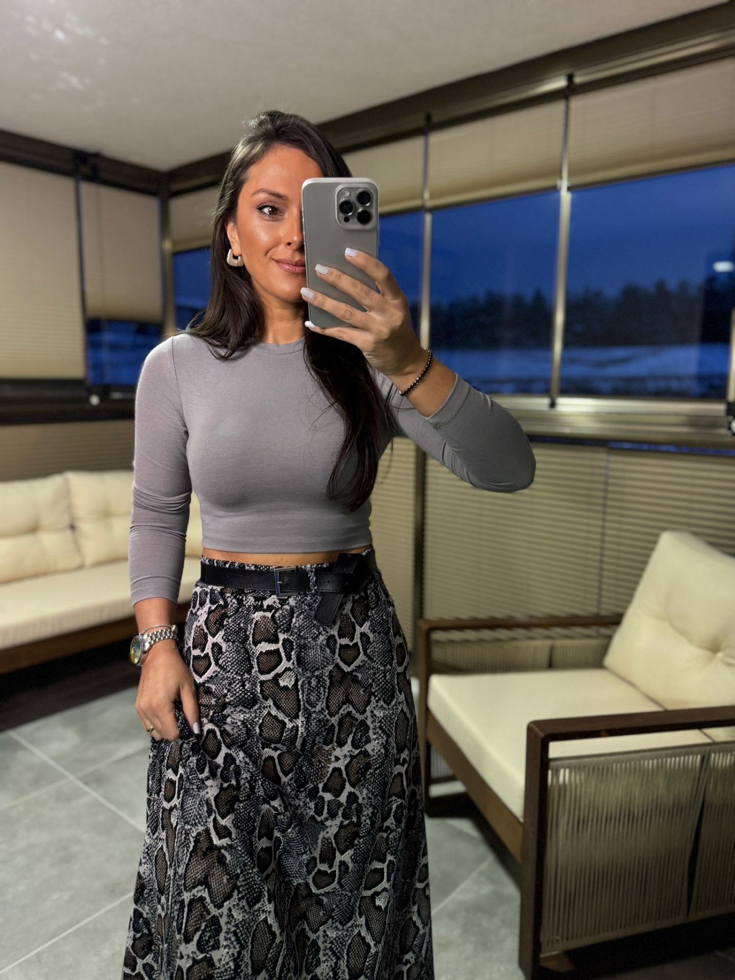 Dv Gri Uzun Kol Crop Body