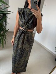 My 3840 Süet Dokulu Bel Dekolteli Yeşil Leo Elbise