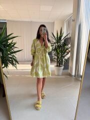 Bb 30195 Bohem Olive Floş Keten Elbise