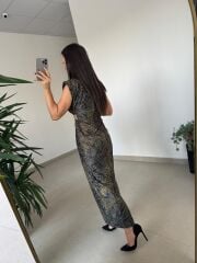 My 3840 Süet Dokulu Bel Dekolteli Yeşil Leo Elbise