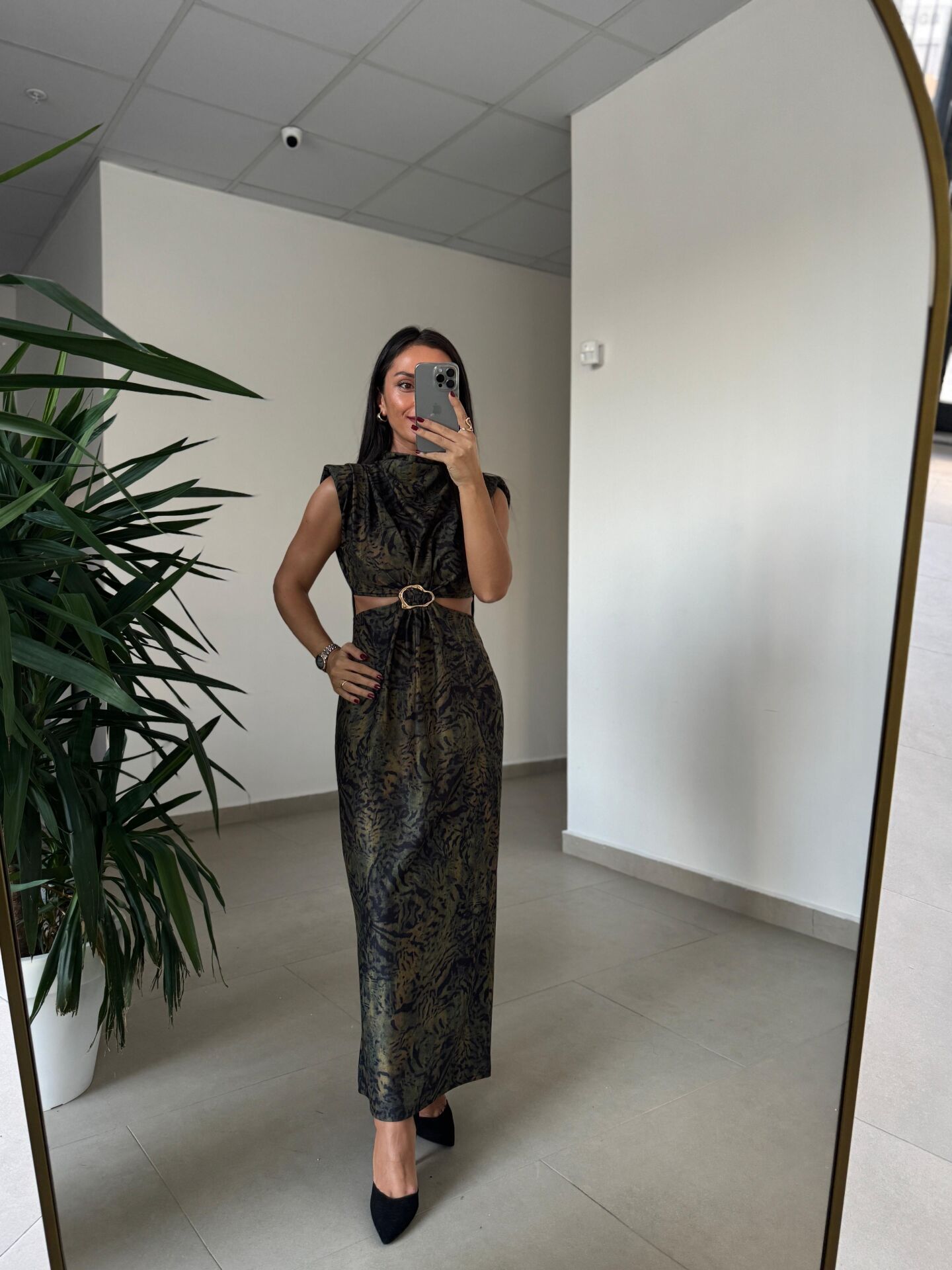 My 3840 Süet Dokulu Bel Dekolteli Yeşil Leo Elbise