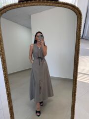 Nx 2835 Bel Bağlama Detaylı Fermuarlı Vizon Elbise