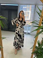 My 3388 Cream Black Belted Dress