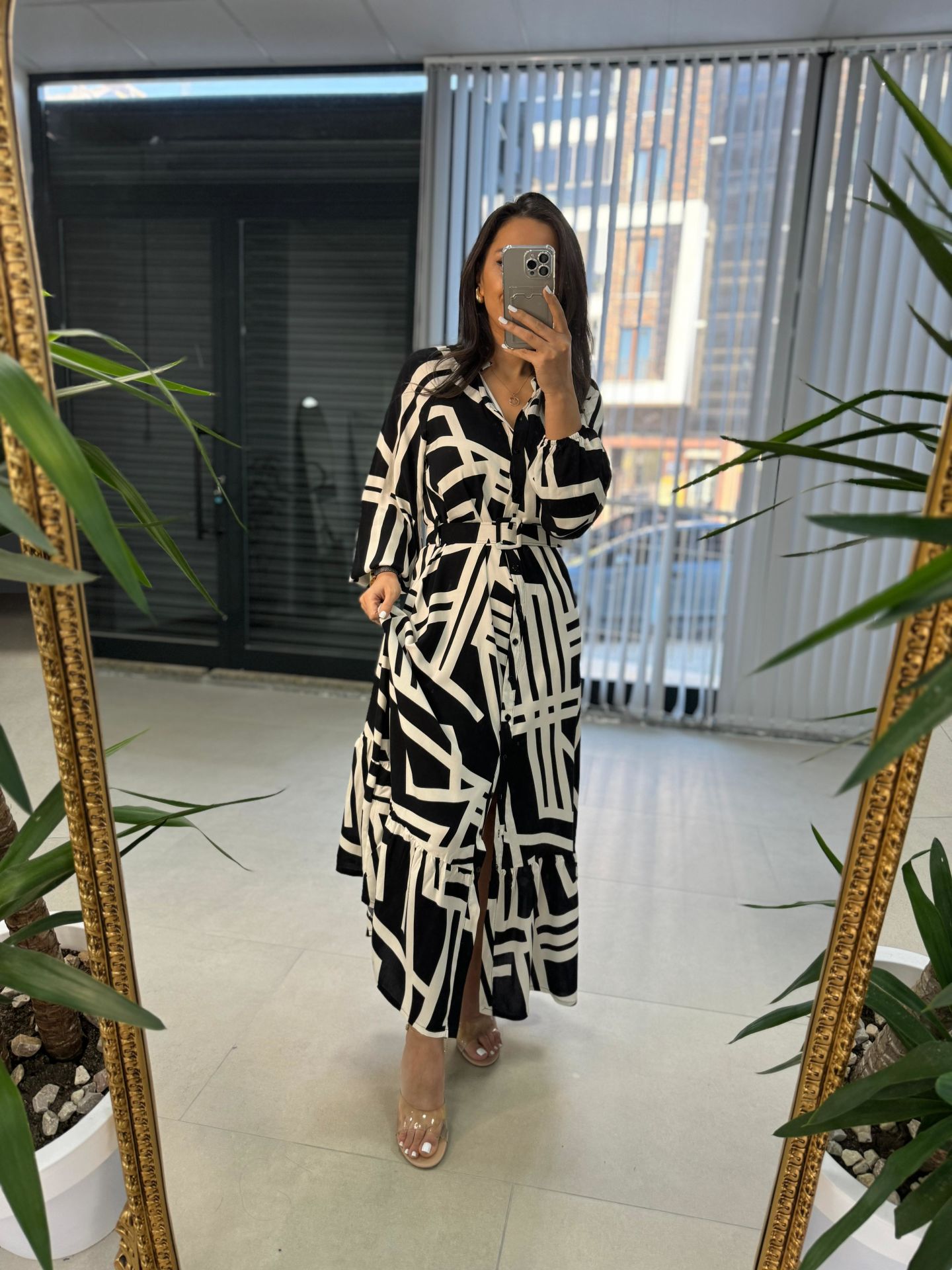 My 3388 Cream Black Belted Dress